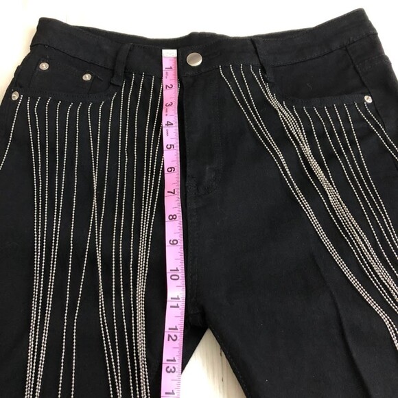 The Moon by Moon Collection Women's Black Denim Distressed Chain Jeans Large NWT - Picture 15 of 16
